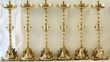 High Altar Set of six Candlesticks in Hardman Style